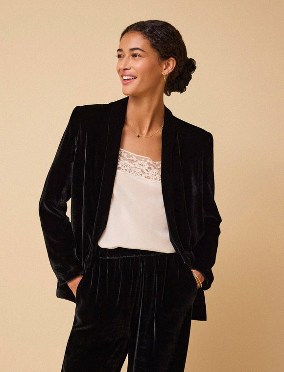 BY IRIS - Kiera Silk Velvet Blazer, Black