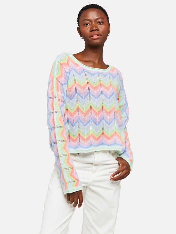 BRODIE CASHMERE - Rainbow Chevron Slash Neck