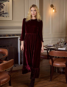 BY IRIS - Shae Velvet Maxi Dress, Burgandy