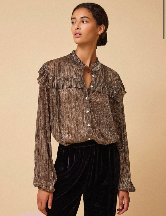 BY IRIS - Imae Frill Lurex Blouse, Bronze