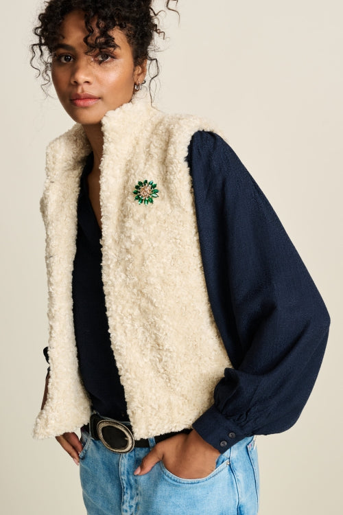 POM AMSTERDAM - Teddy Love Gilet, Ecru